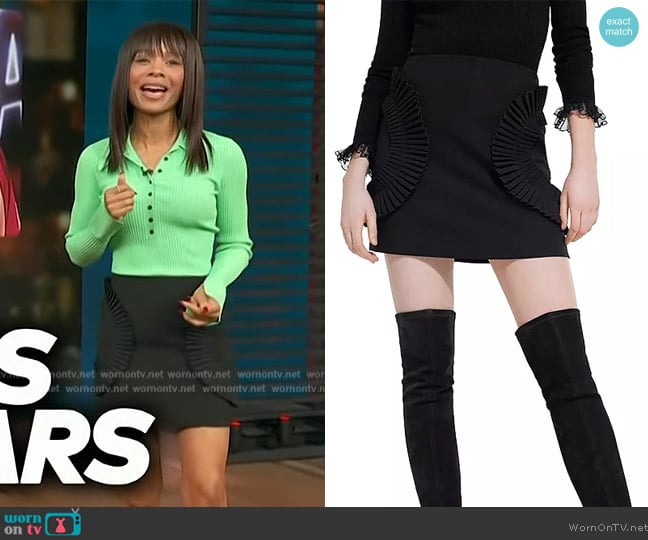 The Kooples Romantic Crepe Mini Skirt worn by Zuri Hall on Access Hollywood