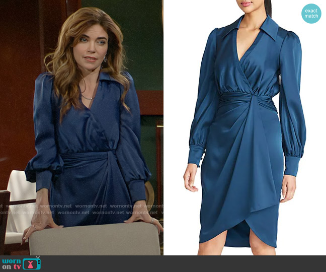 Theia Jodi Dress in Neptune worn by Victoria Newman (Amelia Heinle) on The Young and the Restless
