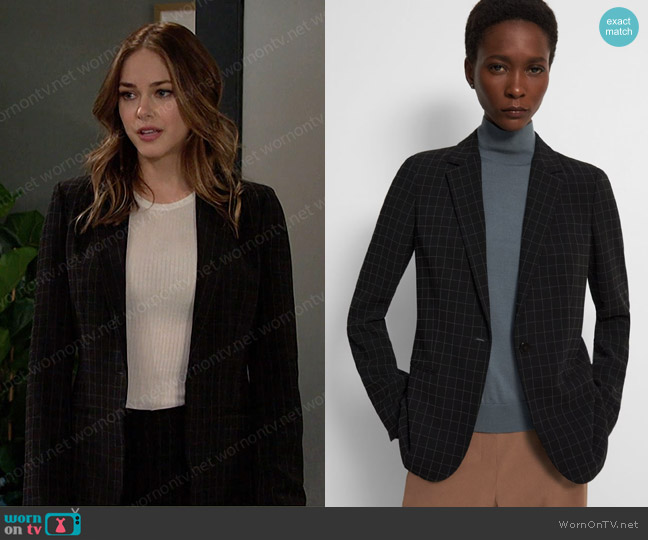 Theory Staple Blazer in Checked Crepe worn by Stephanie Johnson (Abigail Klein) on Days of our Lives