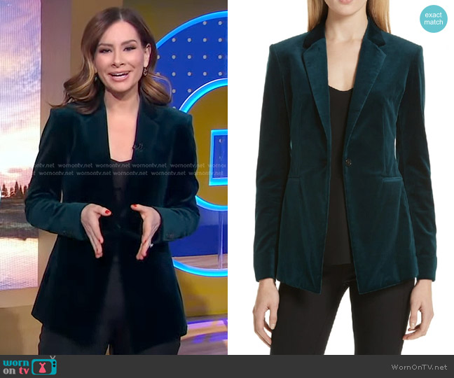 Theory Stretch Velvet Power Jacket worn by Rebecca Jarvis on Good Morning America