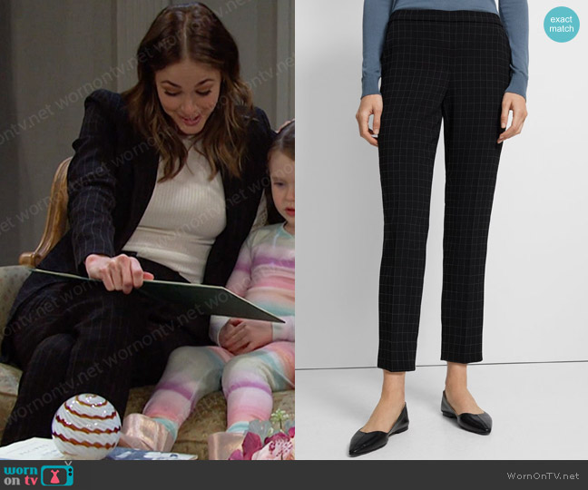 Theory Treeca Pull-On Pant in Checked Crepe worn by Stephanie Johnson (Abigail Klein) on Days of our Lives