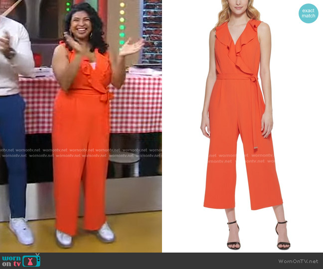 Tommy Hilfiger Sleeveless Ruffled Jumpsuit worn by Aarti Sequeira on Good Morning America