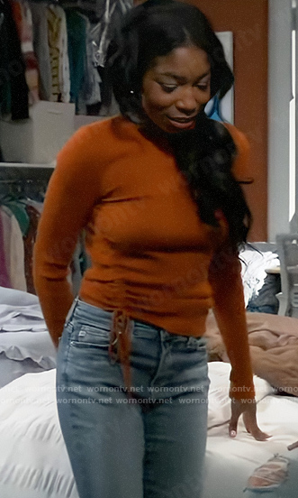 Trina’s orange ruched side sweater on General Hospital