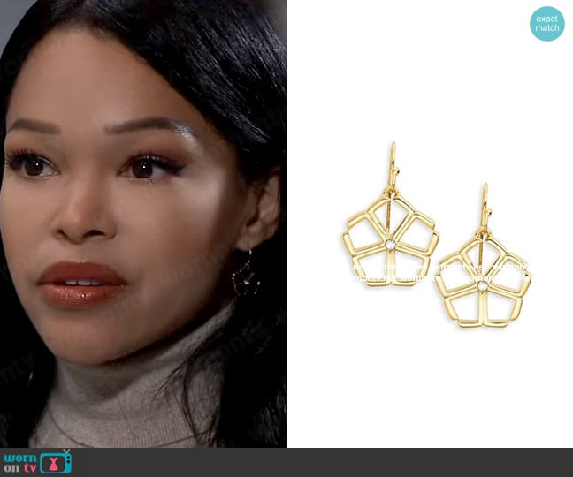 Trina Turk Gold Flower Drop Earrings worn by Portia Robinson (Brook Kerr) on General Hospital