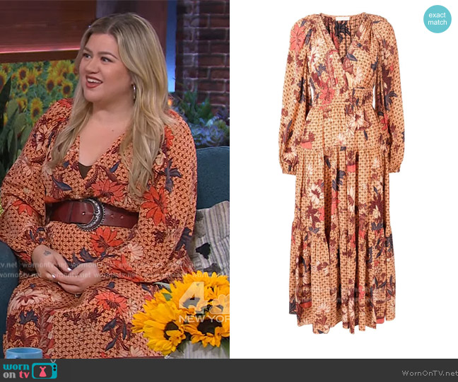 Ulla Johnson Linnea Floral Silk Long Sleeve Maxi Dress worn by Kelly Clarkson on The Kelly Clarkson Show