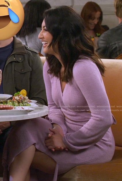 Valentina’s lilac wrap sweater and skirt set on How I Met Your Father