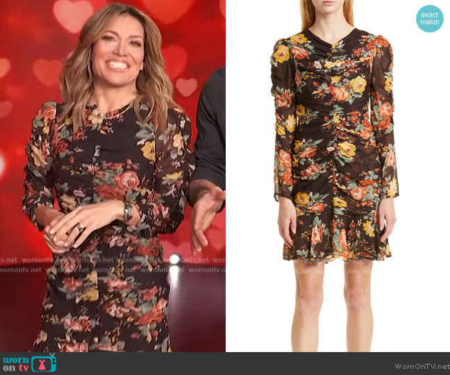 Veronica Beard Hedera Floral Long Sleeve Silk Minidress worn by Kit Hoover on Access Hollywood