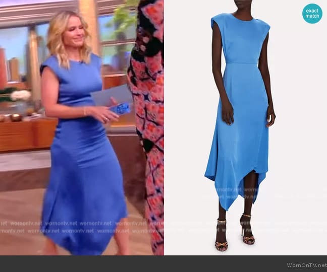 Veronica Beard Peony Padded Shoulder Handkerchief Dress worn by Sara Haines on The View