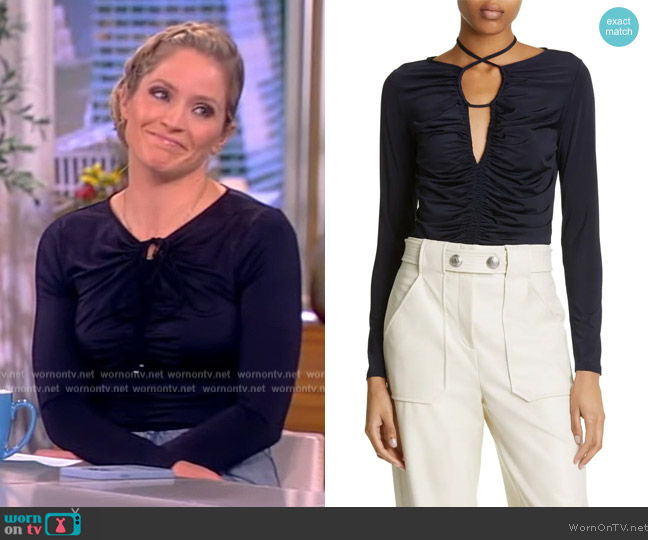 Veronica Beard Roque Ruched Tie Back Top worn by Sara Haines on The View
