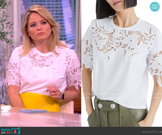 Veronica Beard Carnaby Lace Embroidered Tee worn by Sara Haines on The View