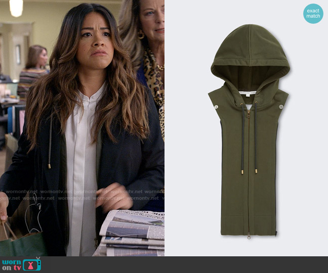 Veronica Beard Hoodie Dickey in Pestle Army worn by Nell Serrano (Gina Rodriguez) on Not Dead Yet
