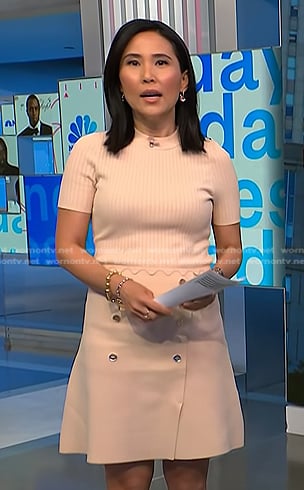 Vicky's beige ribbed top and skirt on NBC News Daily