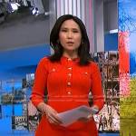 Vicky’s red ribbed knit dress with gold buttons on NBC News Daily