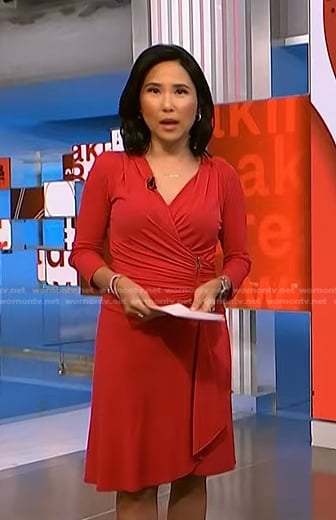 Vicky’s red zip waist wrap dress on NBC News Daily