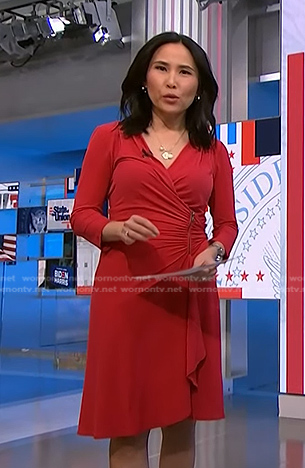 Vicky’s red zip waist wrap dress on NBC News Daily