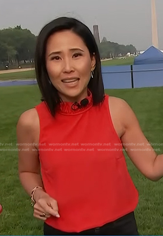 Vicky’s red ruffle neck sleeveless top on Today