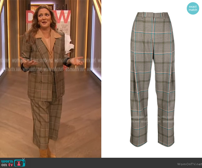 Single Pleat Plaid Trousers by Victoria Beckham worn by Drew Barrymore on The Drew Barrymore Show