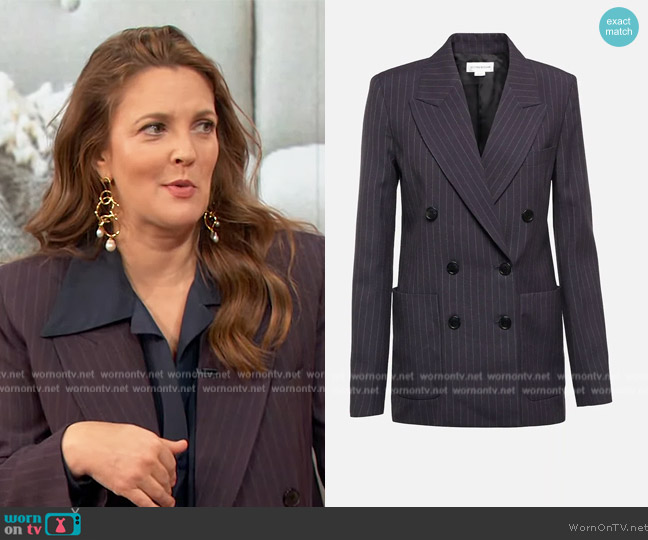 Victoria Beckham Pinstripe Blazer worn by Drew Barrymore on The Drew Barrymore Show