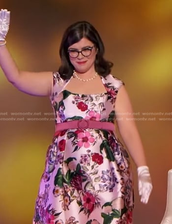 Victoria Groce's pink floral belted dress on The Chase