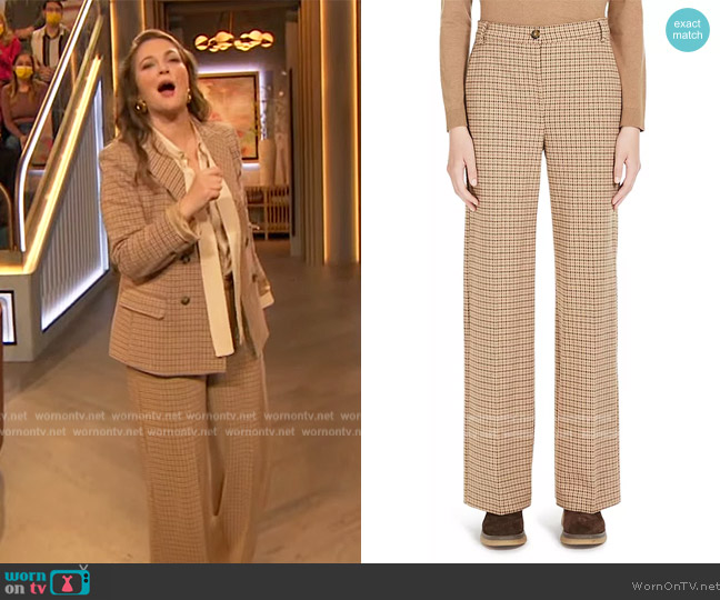 Weekend Max Mara  Seggio Houndstooth Wide Leg Pants worn by Drew Barrymore on The Drew Barrymore Show