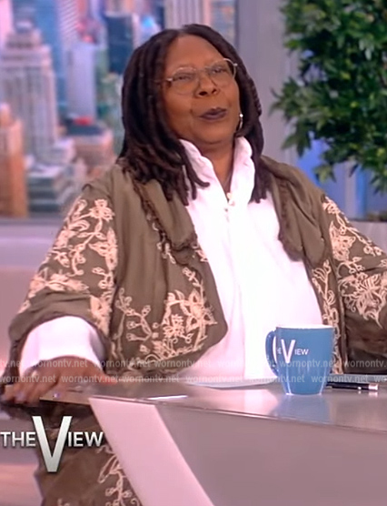Whoopi's green embroidered kimono on The View