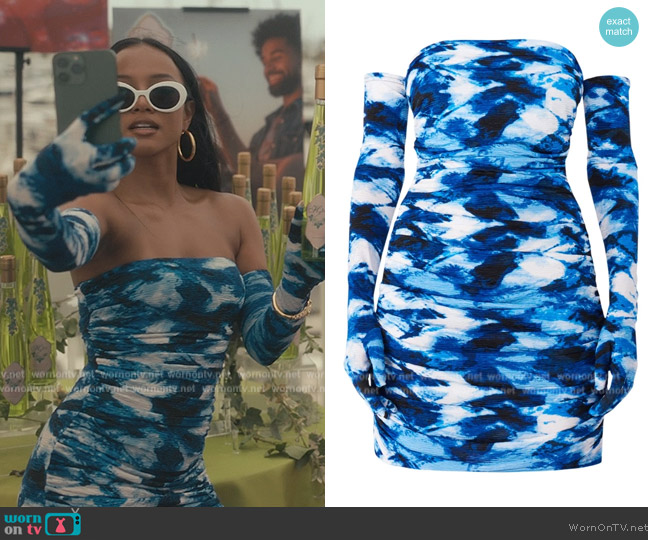 Miscreants Ruched Cupid Mini Dress and Gloves worn by (Karrueche Tran) on Bel-Air