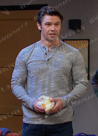 Xander's grey space dye henley shirt on Days of our Lives