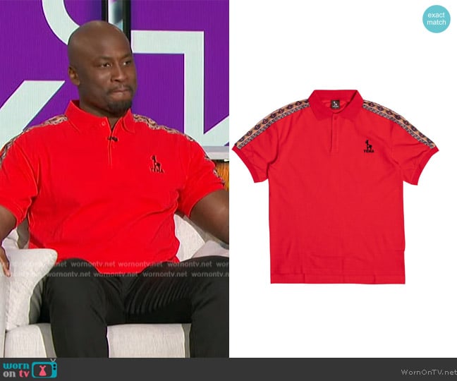 Yema Polo Shirt in Lali Red worn by Akbar Gbajabiamila on The Talk