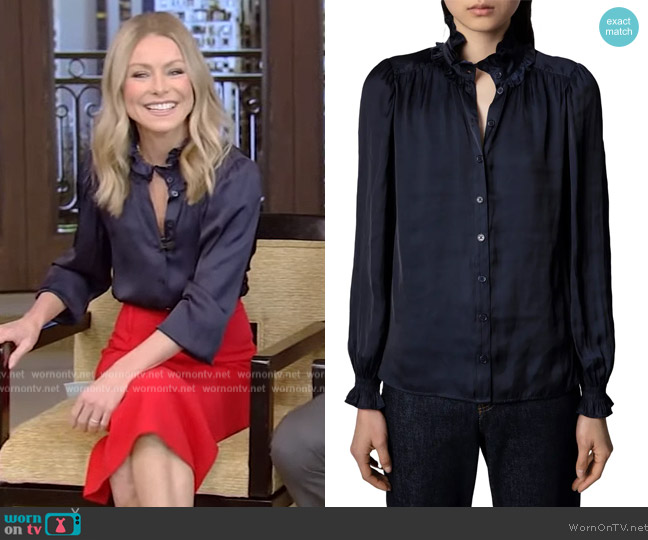 WornOnTV: Kelly’s navy ruffle collar blouse on Live with Kelly and Ryan ...