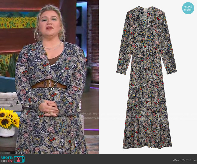 Zadig and Voltaire Rabella floral-print woven maxi dress worn by Kelly Clarkson on The Kelly Clarkson Show