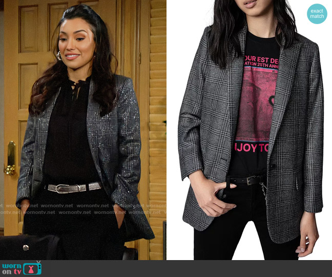 Zadig & Voltaire Viva Car Shimmer Blazer worn by Audra Charles (Zuleyka Silver) on The Young and the Restless