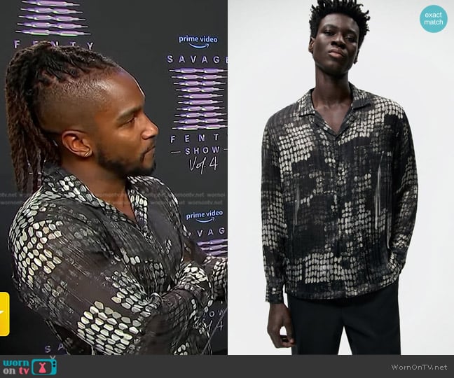 Zara Rhinestone Printed Shirt worn by Scott Evans on Access Hollywood