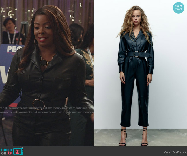 Zara Belted Faux Leather Jumpsuit worn by Ava Coleman (Janelle James) on Abbott Elementary