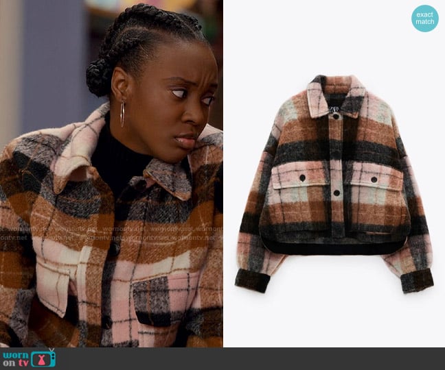 Zara Cropped Plaid Overshirt worn by Bracia Charles (Tameka Griffiths) on Ginny & Georgia