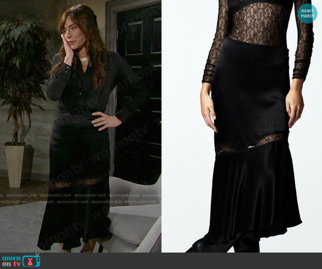 Zara Asymmetric Satin Skirt With Lace Detail worn by Taylor Hayes (Krista Allen) on The Bold and the Beautiful