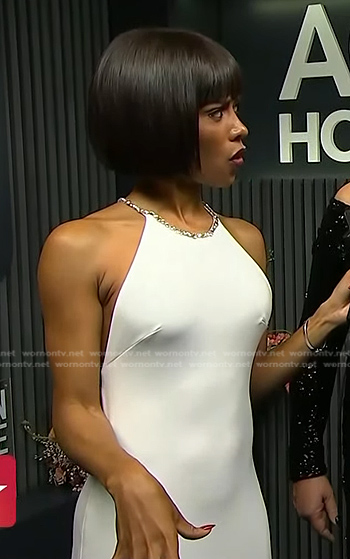 Zuri’s white embellished halter dress on Access Hollywood