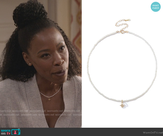 Mizuki 14k Gold Pearl Beaded Starburst Diamond Necklace worn by Grace James (Karimah Westbrook) on All American