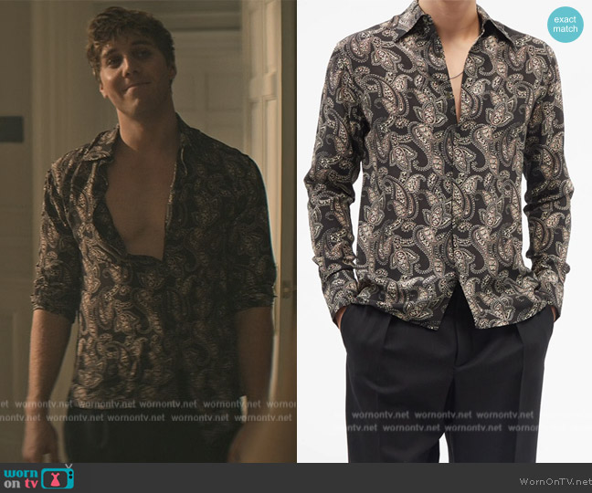 73 London Wanderlust Paisley Print Silk-twill Shirt worn by Adam Pratt (Lukas Gage) on You