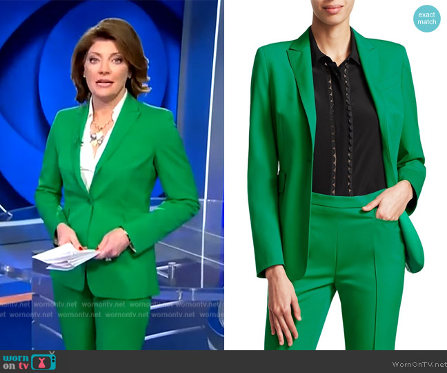 Akris Punto One-Button Stretch Wool Blazer and Pants worn by Norah O'Donnell on CBS Evening News