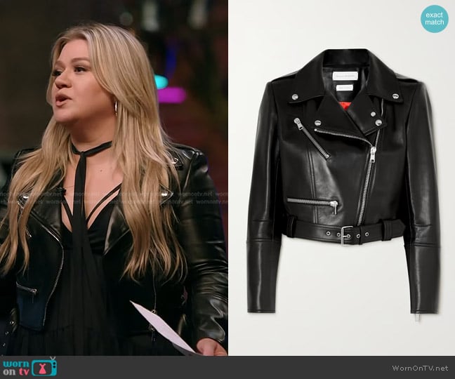 Alexander McQueen Belted Leather Biker Jacket worn by Kelly Clarkson on The Voice