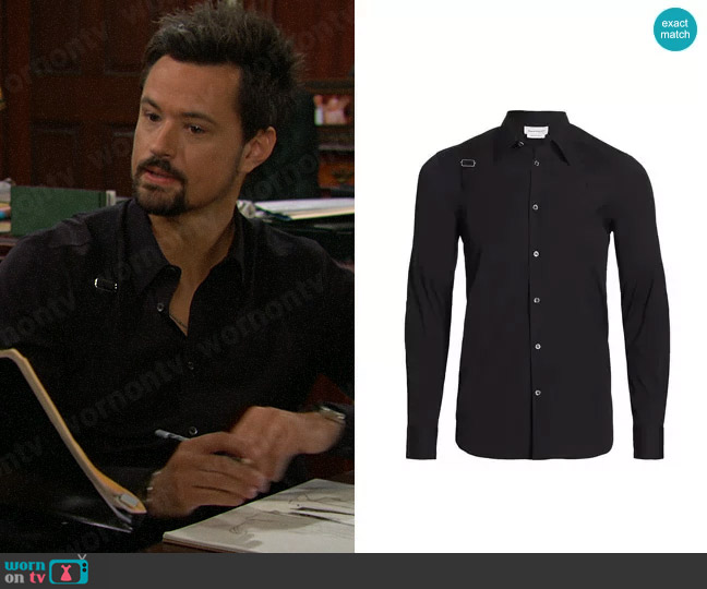 Alexander McQueen Harness Cotton Long-Sleeve Sport Shirt worn by Thomas Forrester (Matthew Atkinson) on The Bold and the Beautiful