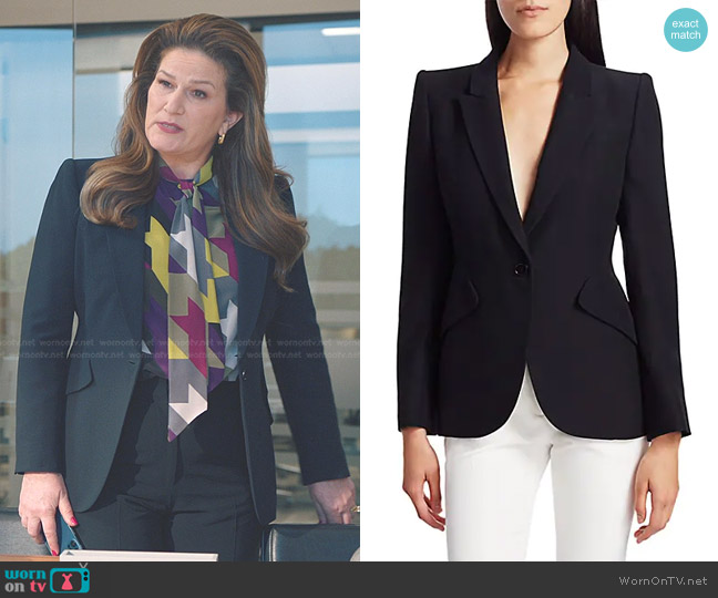 WornOnTV: Katherine’s houndstooth tie neck blouse and black blazer on ...