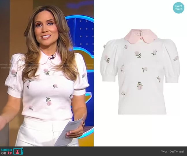 Alice + Olivia Chase Embellished Short Sleeve Stretch Wool Sweater worn by Rhiannon Ally on Good Morning America