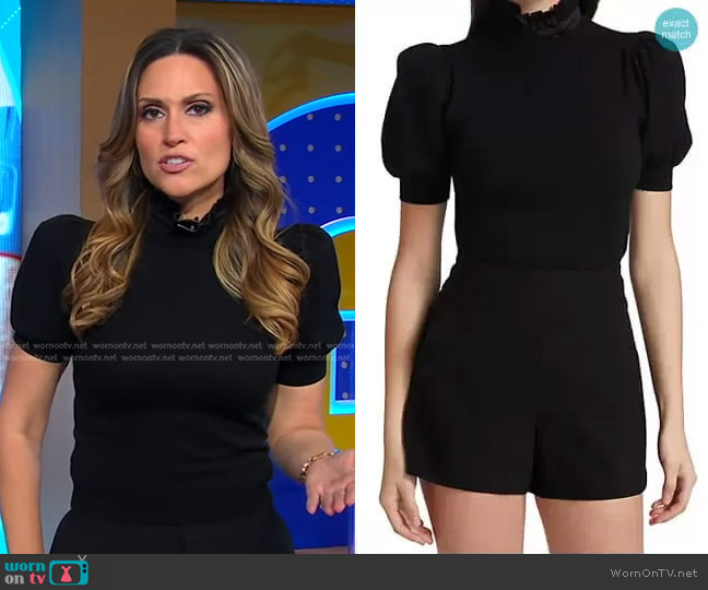 Alice + Olivia Chase Puff Sleeve Ruffle Neck Sweater worn by Rhiannon Ally on Good Morning America