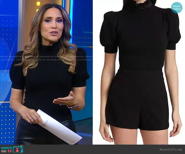 Alice + Olivia Chase Puff Sleeve Ruffle Neck Sweater worn by Rhiannon Ally on Good Morning America