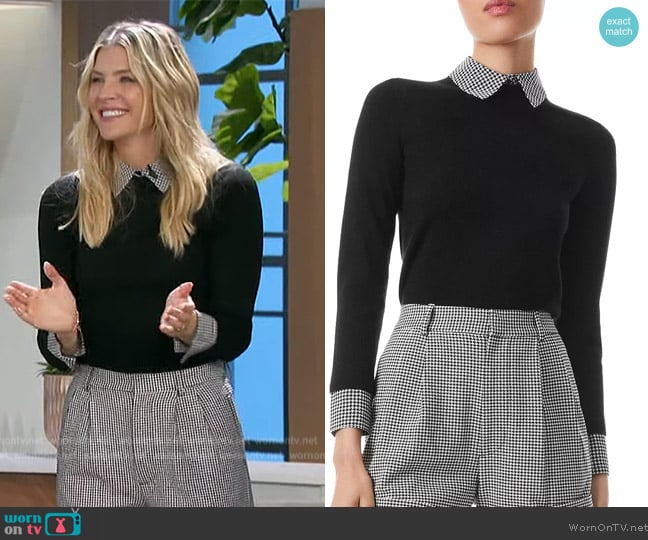 Alice + Olivia Porla Houndstooth Collared Sweater worn by Amanda Kloots on The Talk