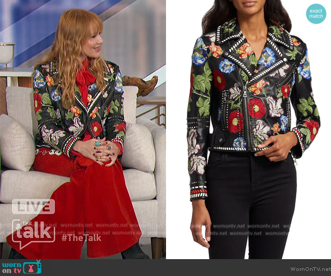 Neiman Marcus Leather Collection Floral Embroidered Leather Moto Jacket