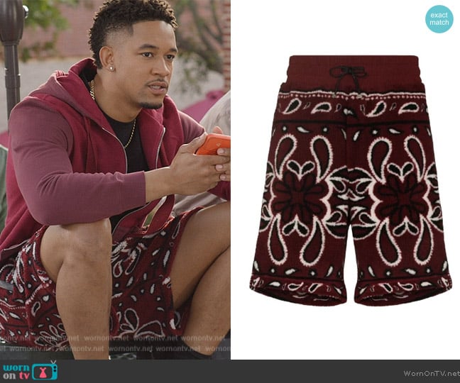 Amiri Bandana Print Fleece Track Shorts worn by Damon (Peyton Alex Smith) on All American Homecoming