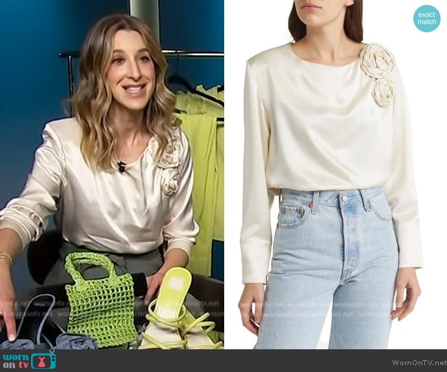 & Other Stories Detail Satin Blouse worn by Andrea Lavinthal on Access Hollywood