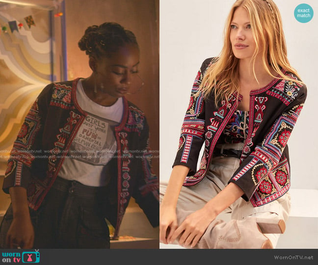 Anthropologie Abstract Embroidered Jacket worn by Malika Williams (Zuri Adele) on Good Trouble